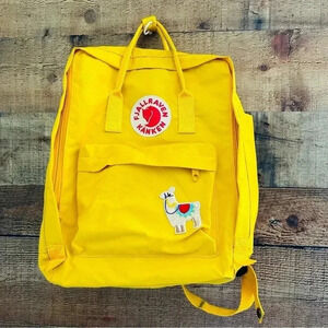 Unisex Fjallraven Kanken Yellow Backpack W Llama Patch